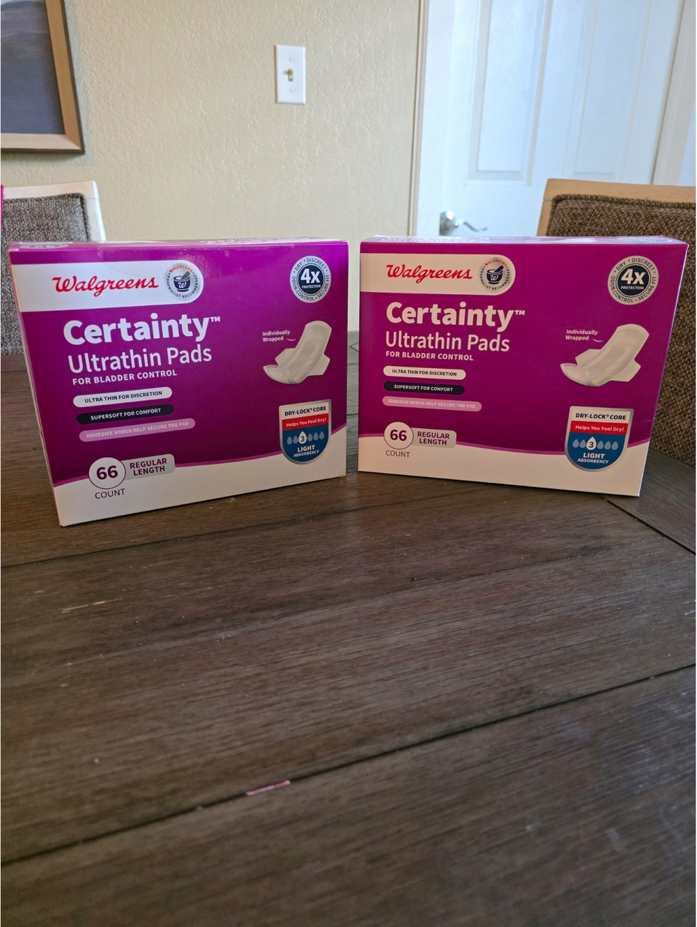 Lot Of 2! Walgreens Certainty Ultrathin Bladder Cont Pads Light, 66 Ct, Regular